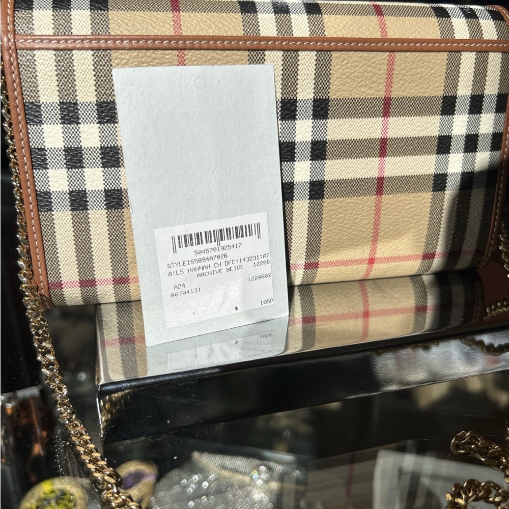 Burberry Tan Plaid Chain Crossbody with Gold Hardware - Picture 6 of 9